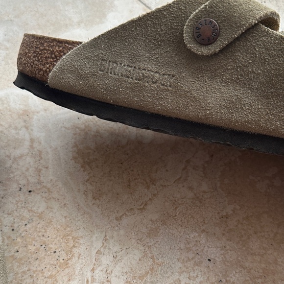 Birkenstock Taupe Suede Mules with Buckle - Picture 2 of 7